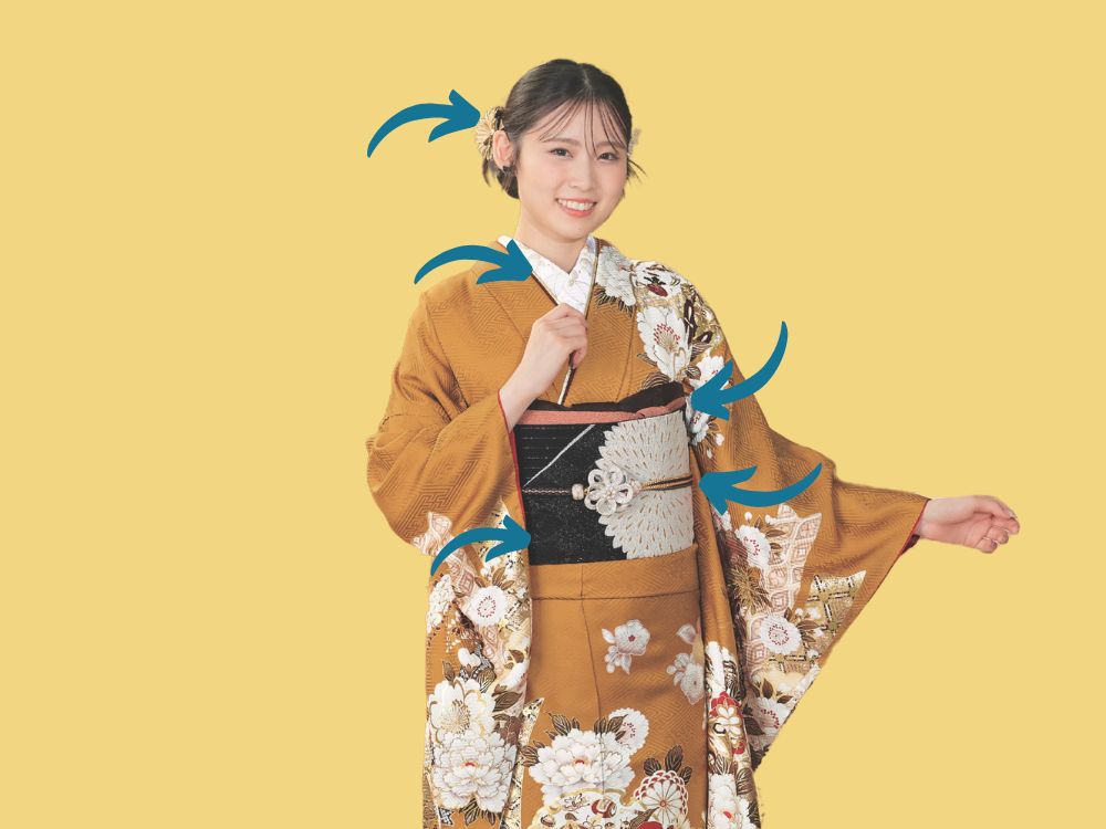 振袖の小物の位置の画像