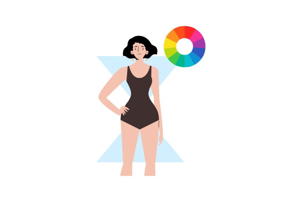 下着を着た女性とカラフルな円の絵